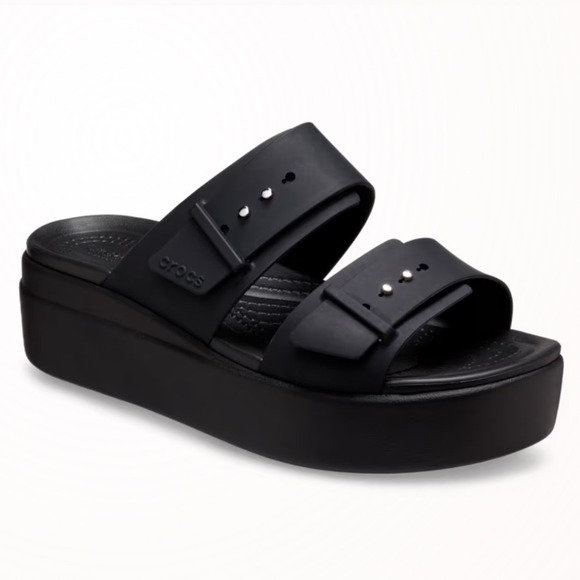 CROCS Shoes - CROCS Black Brooklyn Buckle Wedge Sandal Women's 4‎